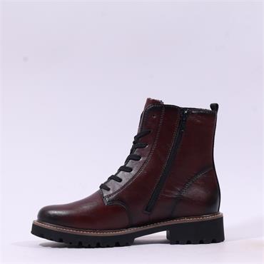 Remonte Lace And Zip Platform Ankle Boot - Wine Leather